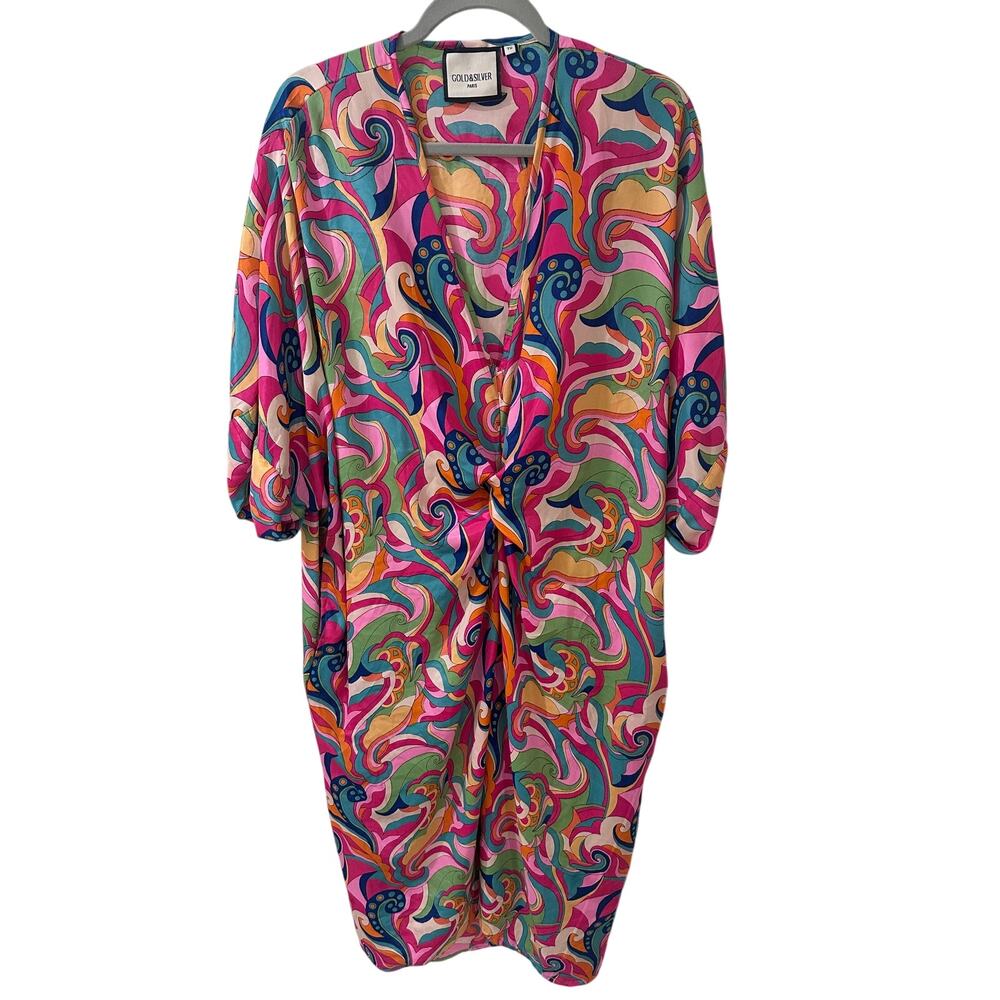 GOLD & SILVER PARIS Psychedelic Swirl Twist Front Dress One Size OS - Picture 2 of 9